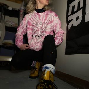 Long sleeve pink tie dye Feminist T-Shirt